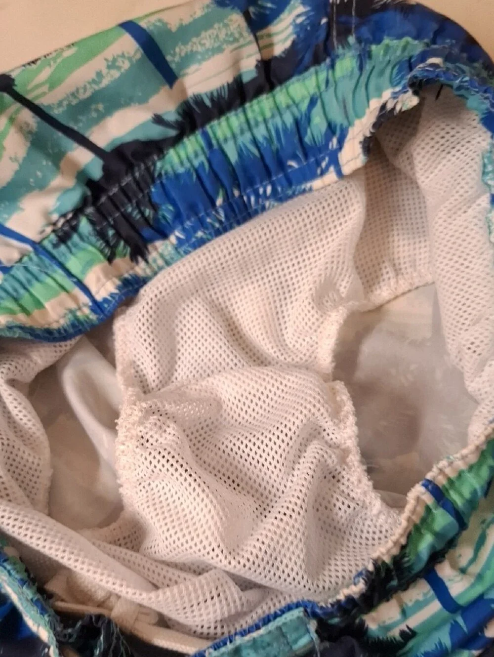 Kids Tropical Palm Print Swim Trunks - Blue & Green